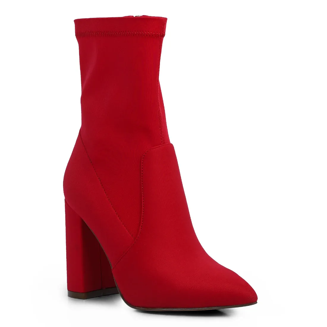 Ankle Lycra Block Heeled Boots