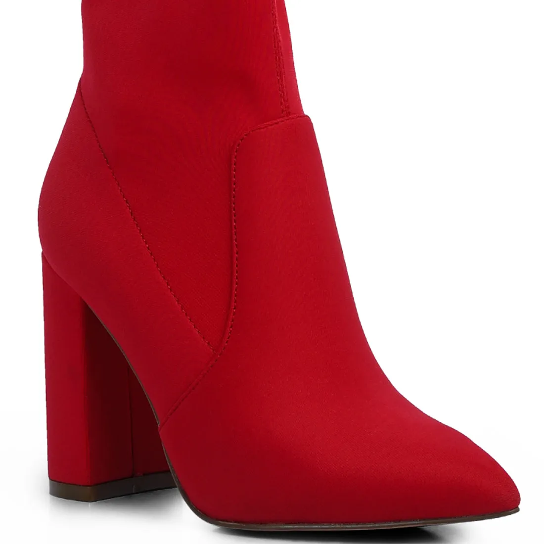 Ankle Lycra Block Heeled Boots