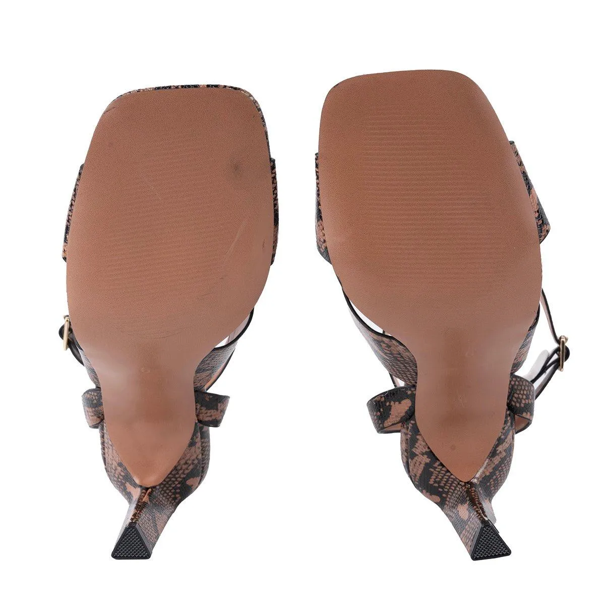 Asos Strap High-Heel Sandals Snakeskin Embossed Leather Brown Colour For Women