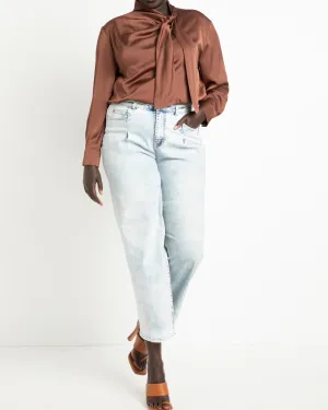 Audrey Pleated Straight Leg Jeans | Light Wash