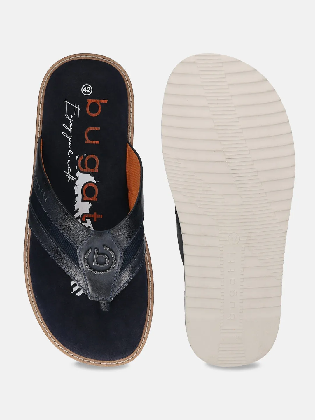 bugatti Dark Blue Premium Leather Thongs Sandals