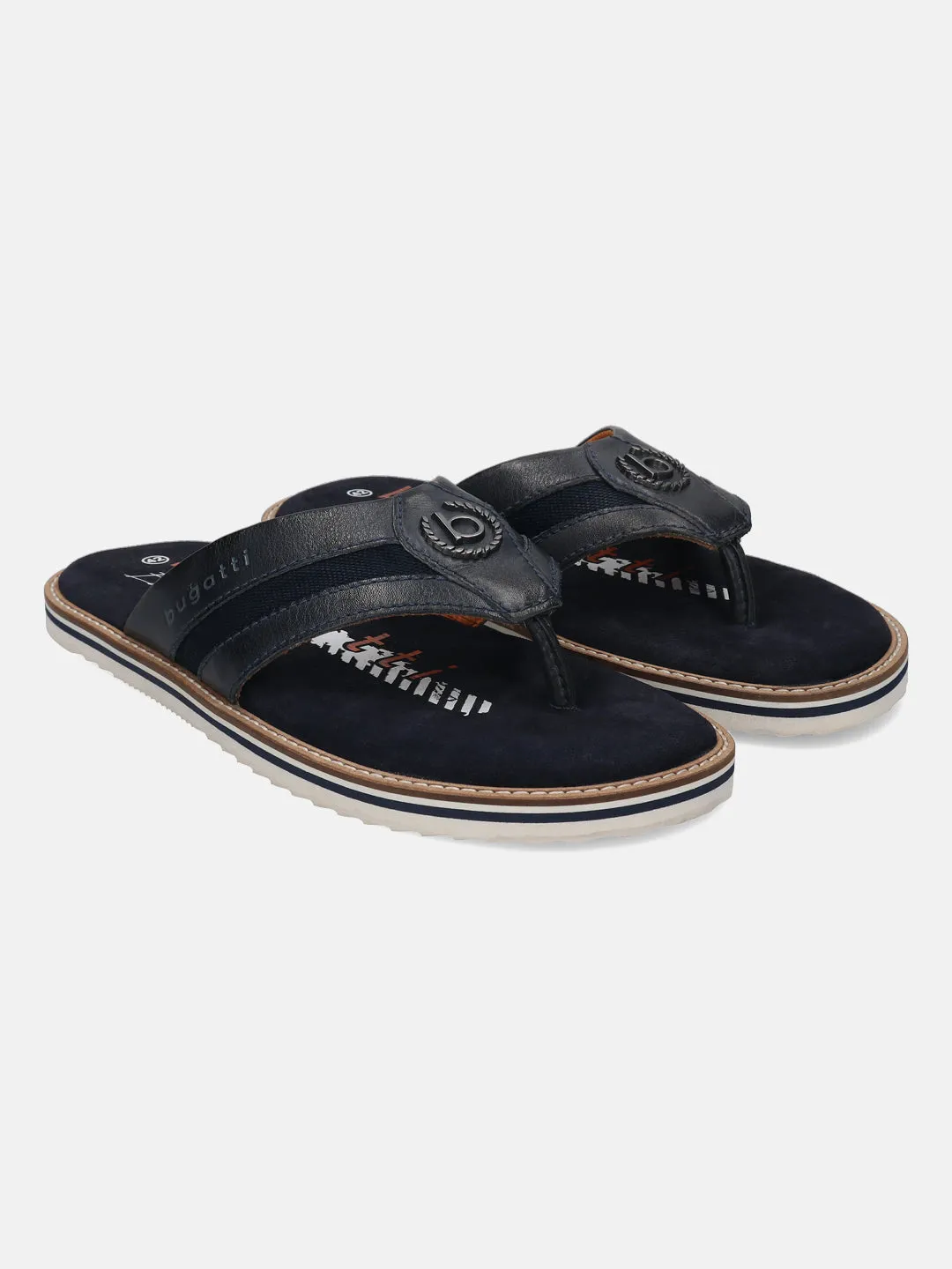 bugatti Dark Blue Premium Leather Thongs Sandals
