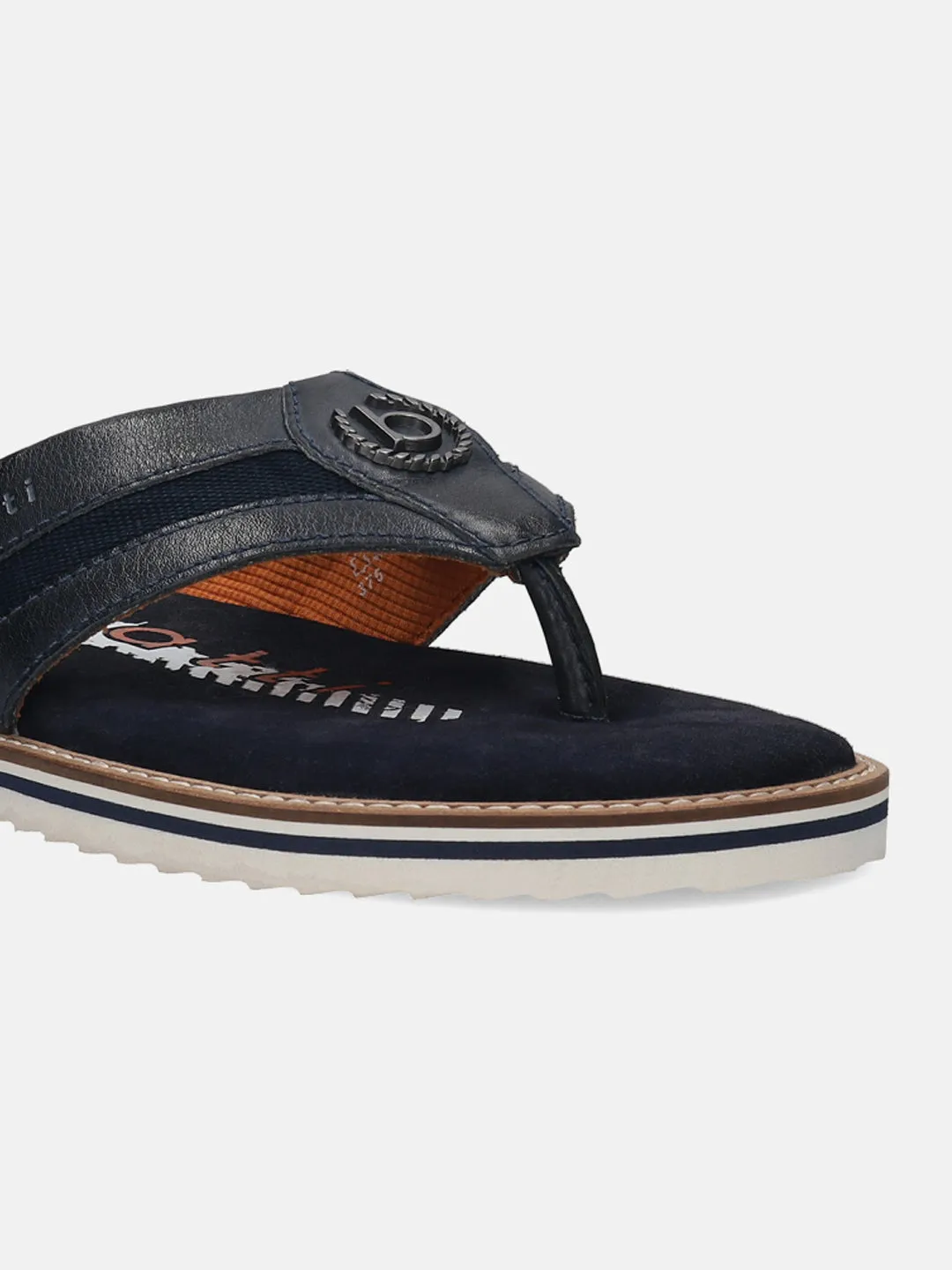 bugatti Dark Blue Premium Leather Thongs Sandals