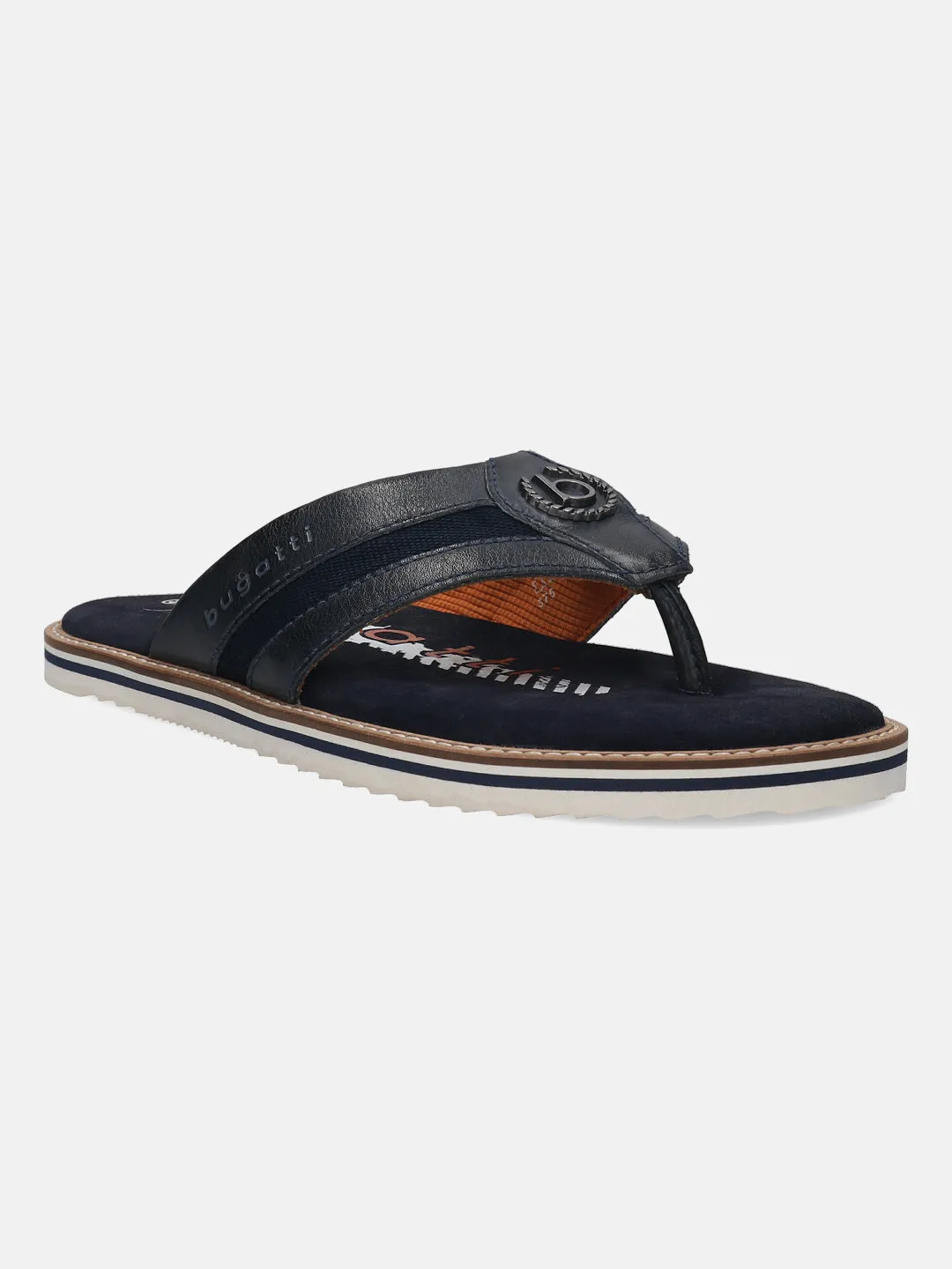 bugatti Dark Blue Premium Leather Thongs Sandals