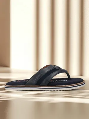 bugatti Dark Blue Premium Leather Thongs Sandals