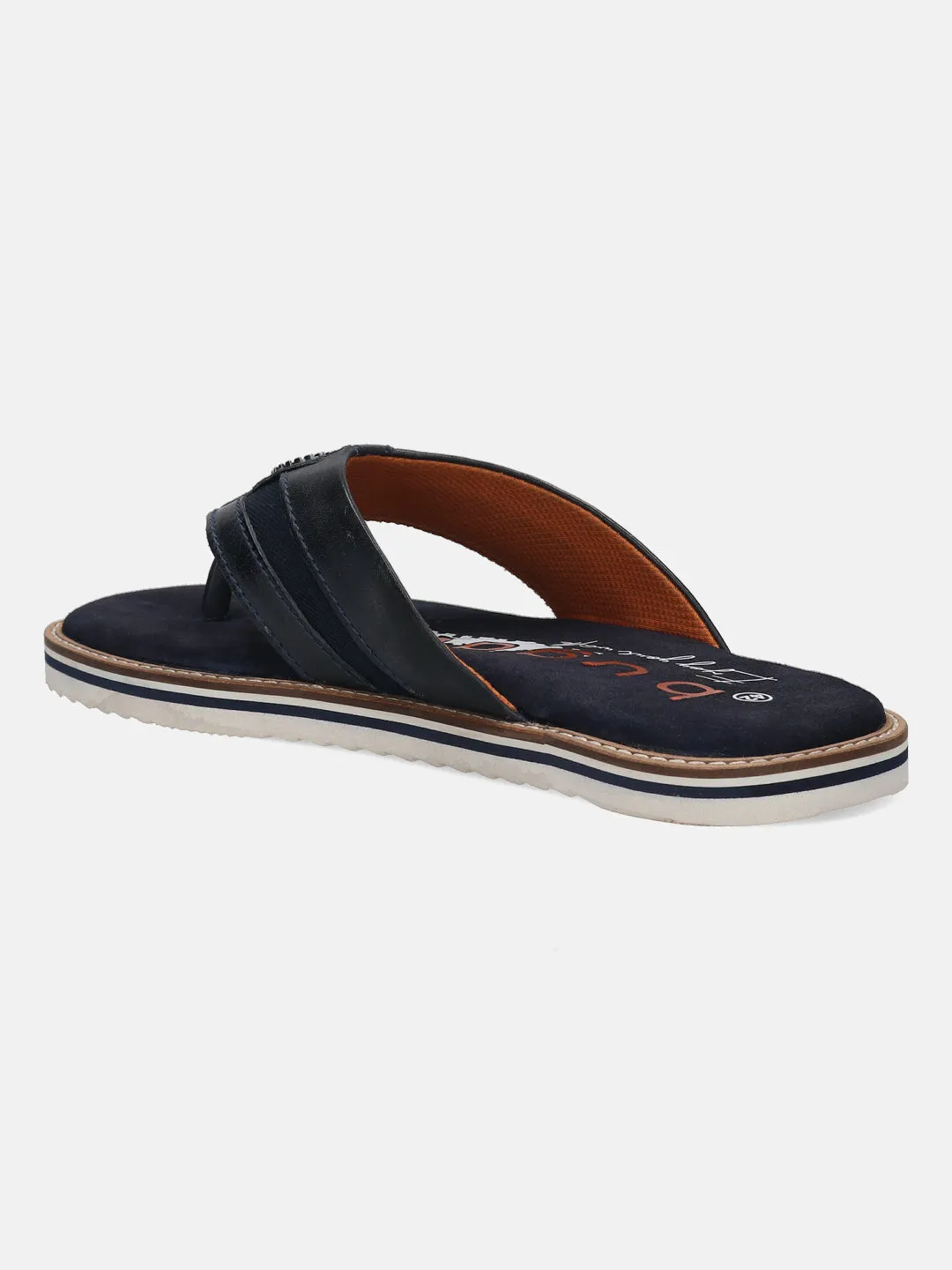 bugatti Dark Blue Premium Leather Thongs Sandals