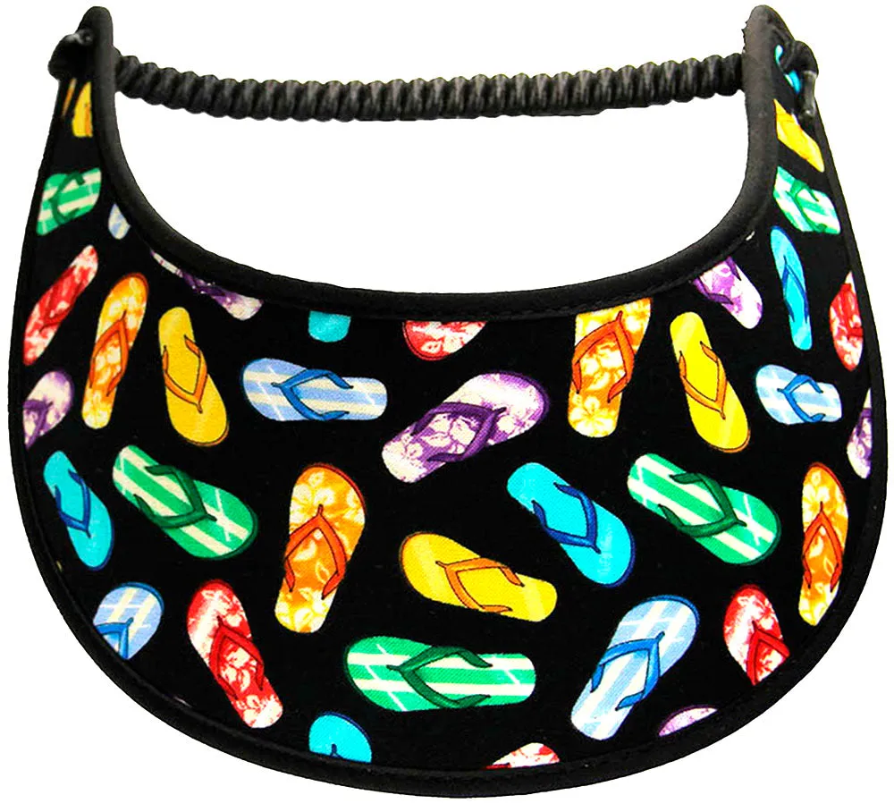 Colorful Flip Flops on a Sun Visor with Black Background