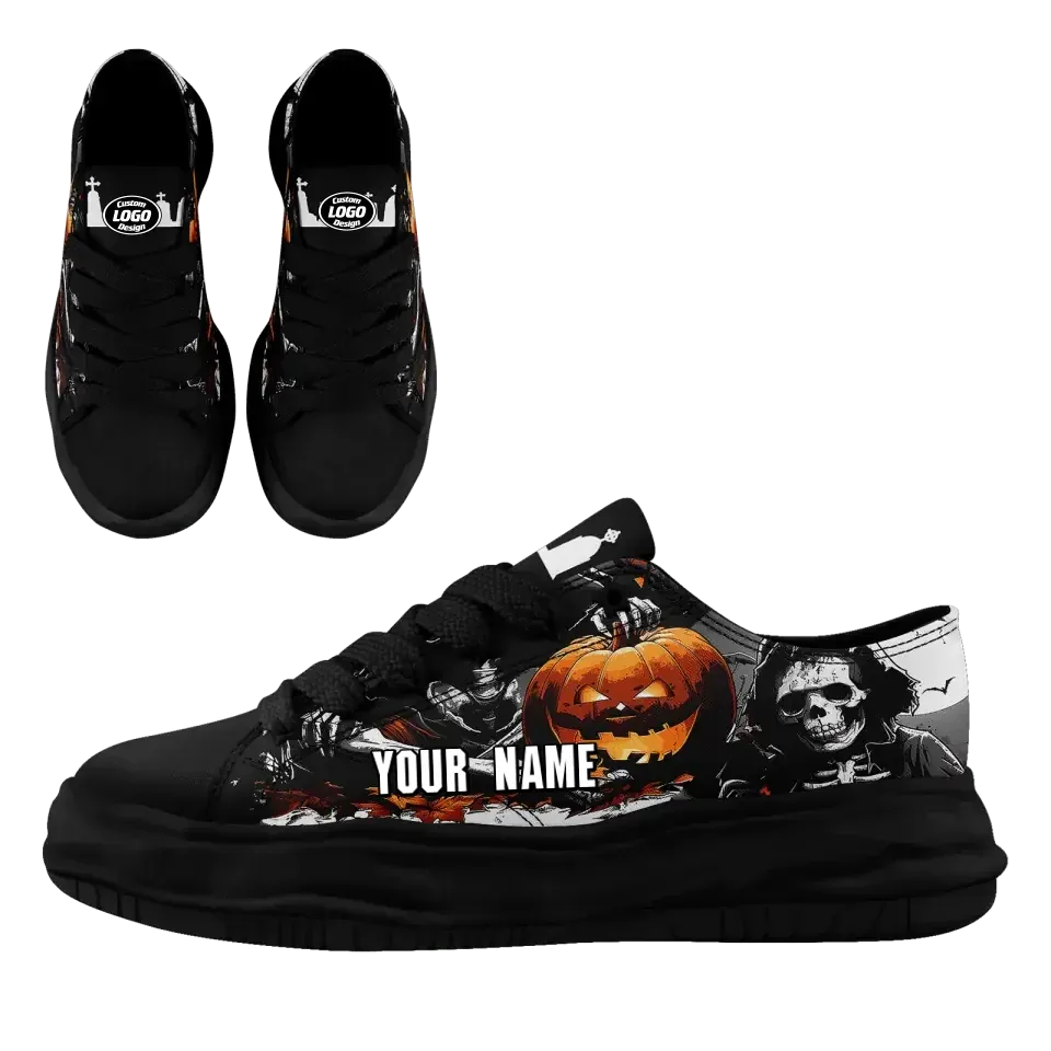 Corporate Gifts,Personalized Pumpkin Sneakers, Custom Bat Canvas Shoes, Comfy Gym Shoes, Unique Gift for Halloween