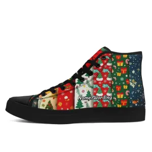 Corporate Gifts,Personalized Santa Sneakers, Custom Canvas High Top Shoes, Unisex Shoes for Christmas Gift