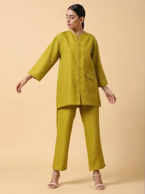 Cotton Linen Lime Green Relaxed Placket Co-Ord Set