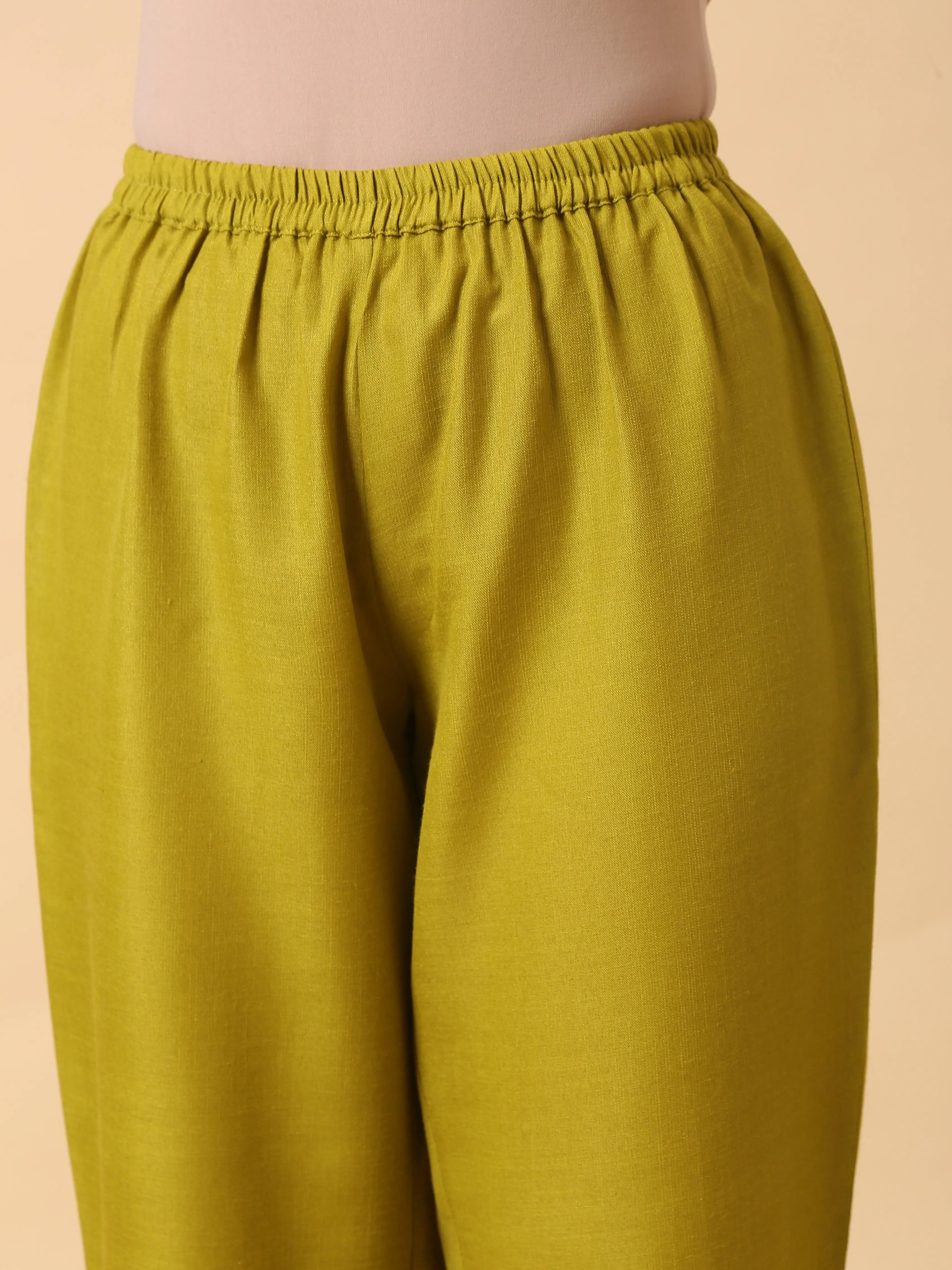 Cotton Linen Lime Green Relaxed Placket Co-Ord Set