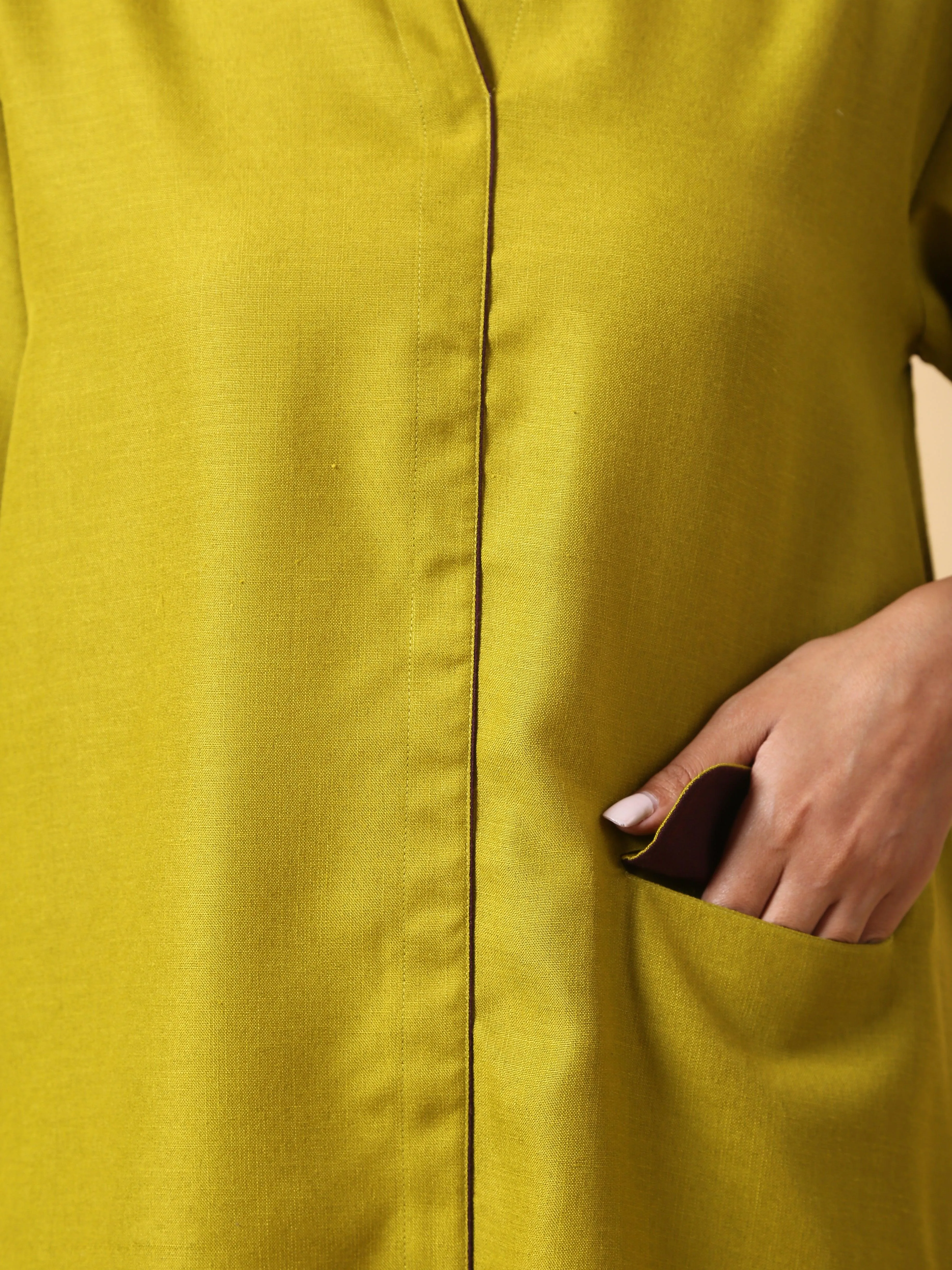Cotton Linen Lime Green Relaxed Placket Co-Ord Set