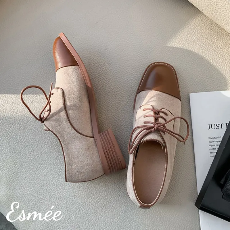 Dual Color Leather and Suede Oxford Shoes