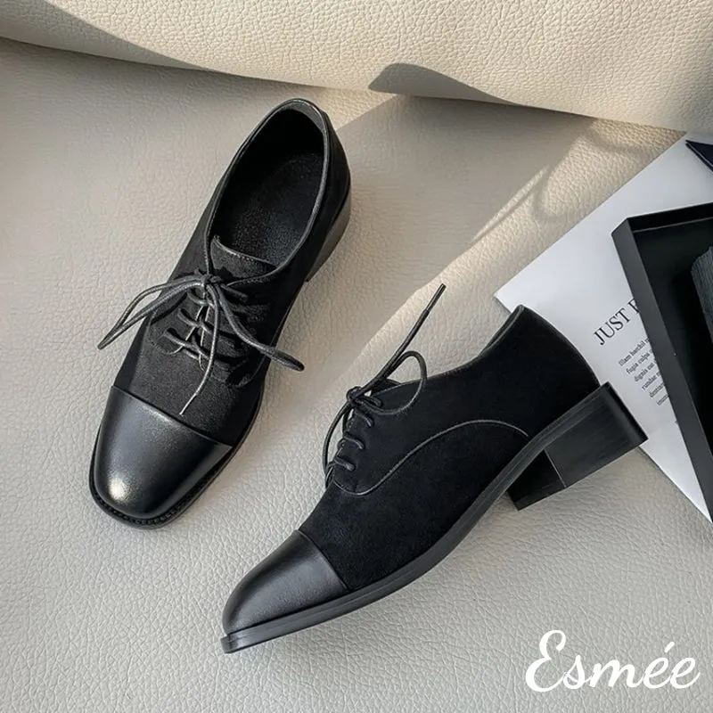 Dual Color Leather and Suede Oxford Shoes