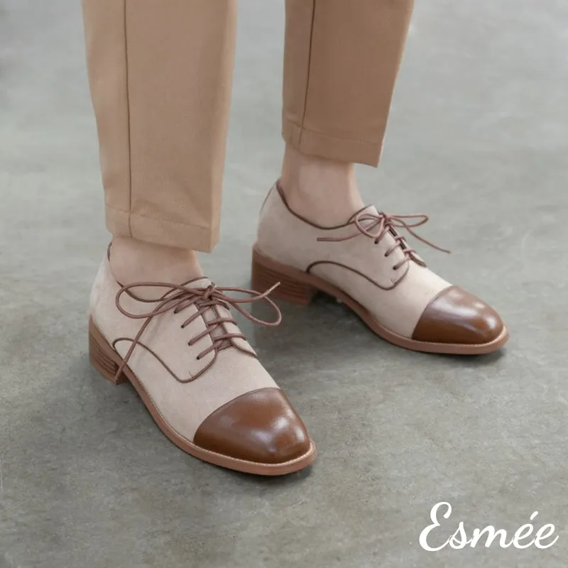 Dual Color Leather and Suede Oxford Shoes