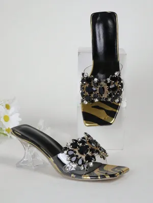 Fashionable & Shiny Rhinestone Decorated Buckle, Clear & Asymmetric Design Women's High Heel Wedding Sandals