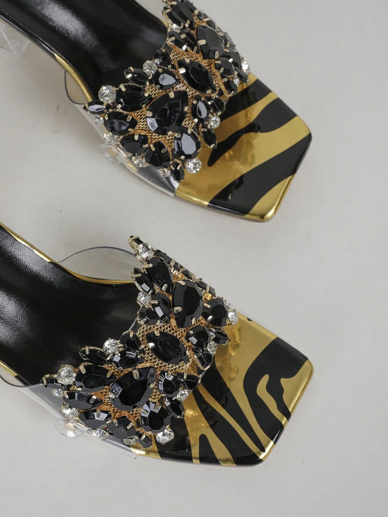 Fashionable & Shiny Rhinestone Decorated Buckle, Clear & Asymmetric Design Women's High Heel Wedding Sandals