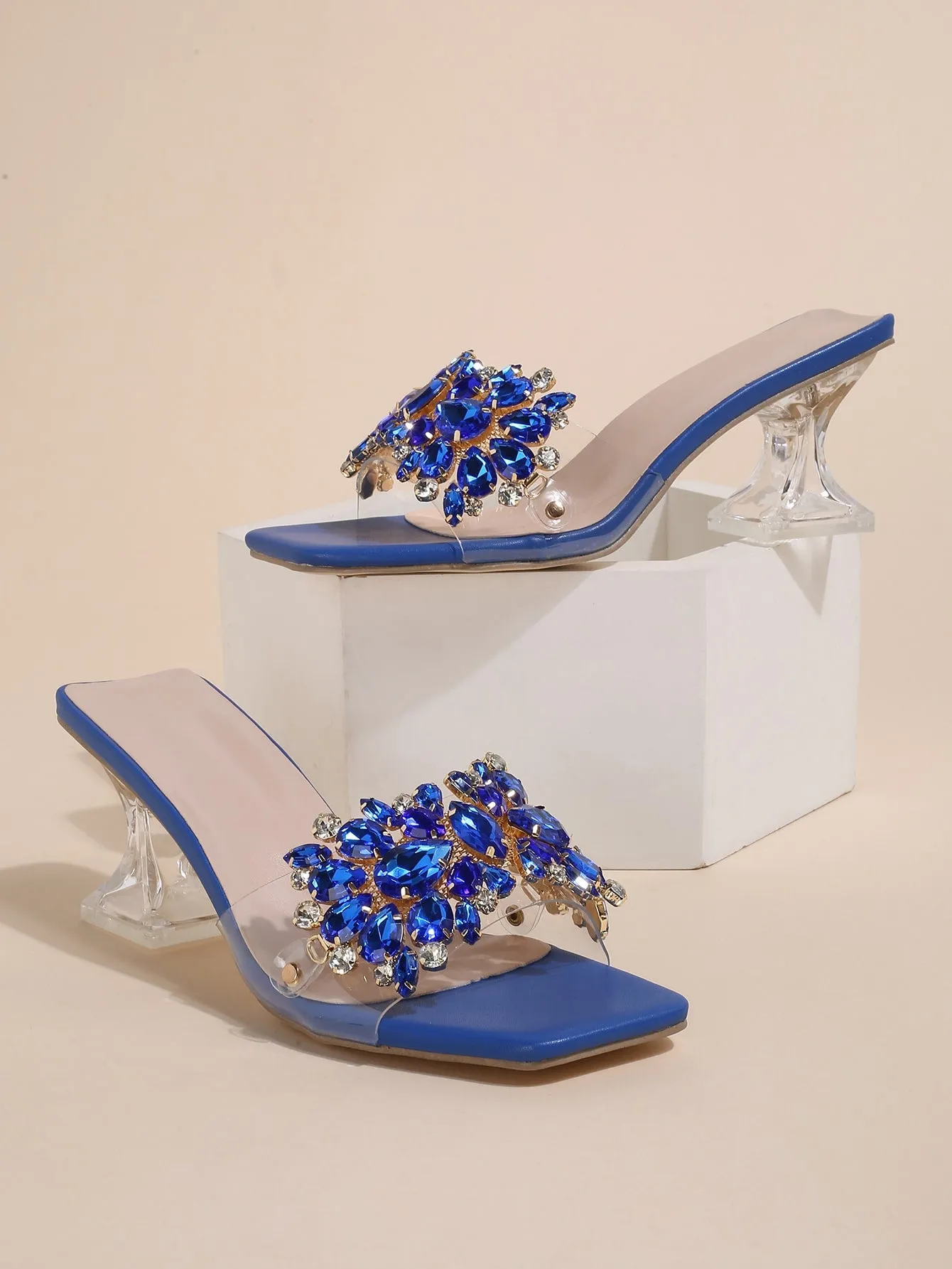 Fashionable & Shiny Rhinestone Decorated Buckle, Clear & Asymmetric Design Women's High Heel Wedding Sandals