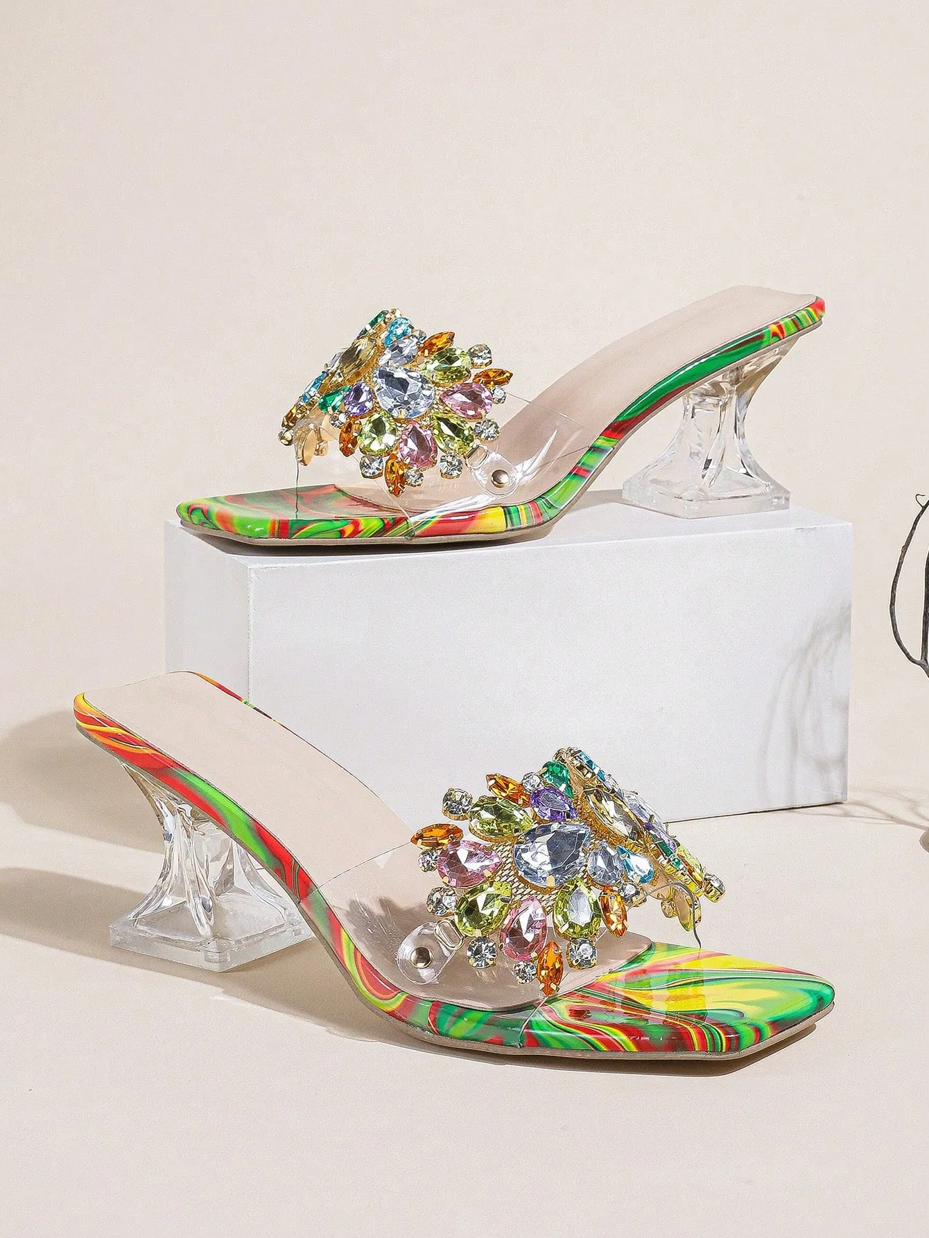 Fashionable & Shiny Rhinestone Decorated Buckle, Clear & Asymmetric Design Women's High Heel Wedding Sandals