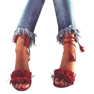 Fringe Ankle Wrap Sandals