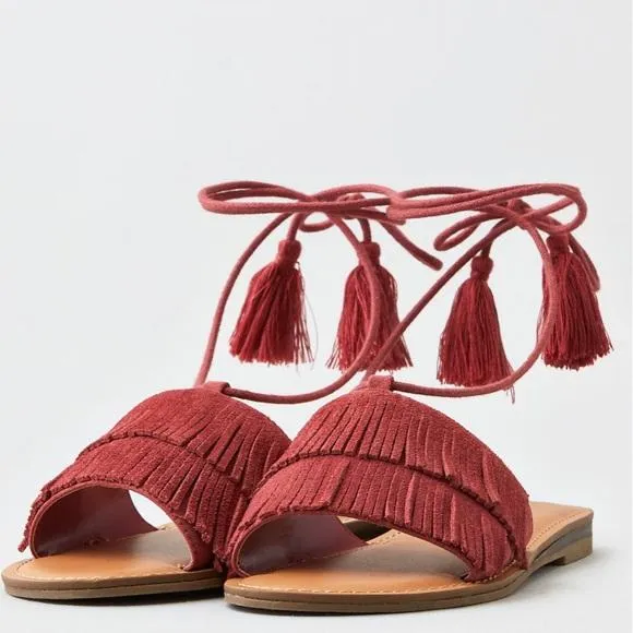 Fringe Ankle Wrap Sandals