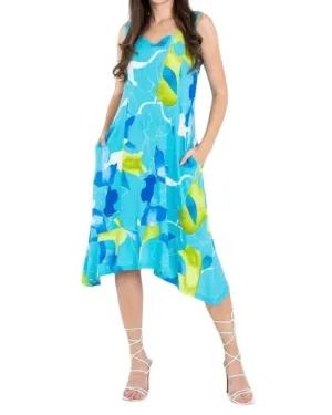 Handkerchief Hem Abstract Pattern Midi Dress in Light Blue | Light Blue