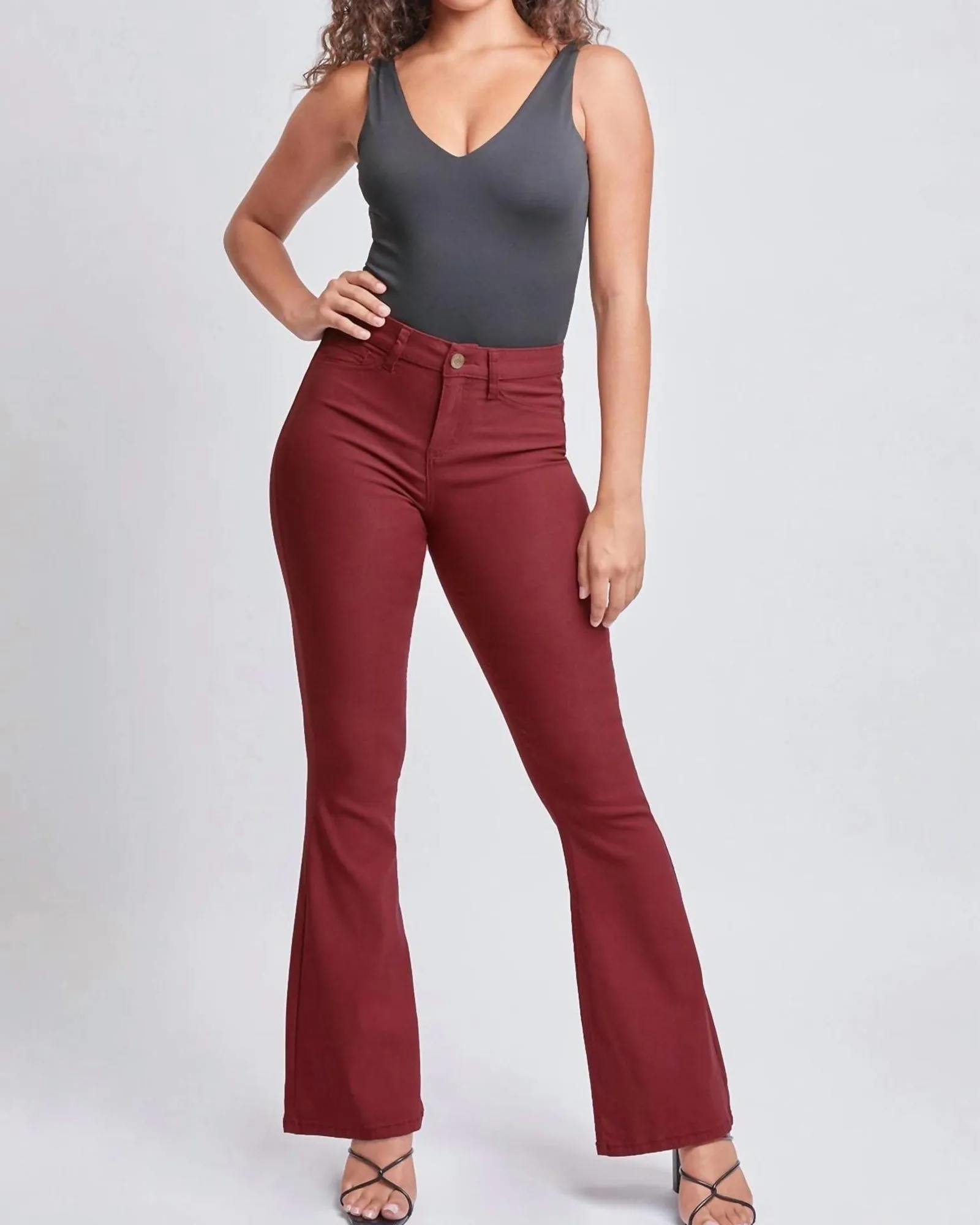 Hyperstretch High Rise Flare Denim In Dark Rose | Dark Rose