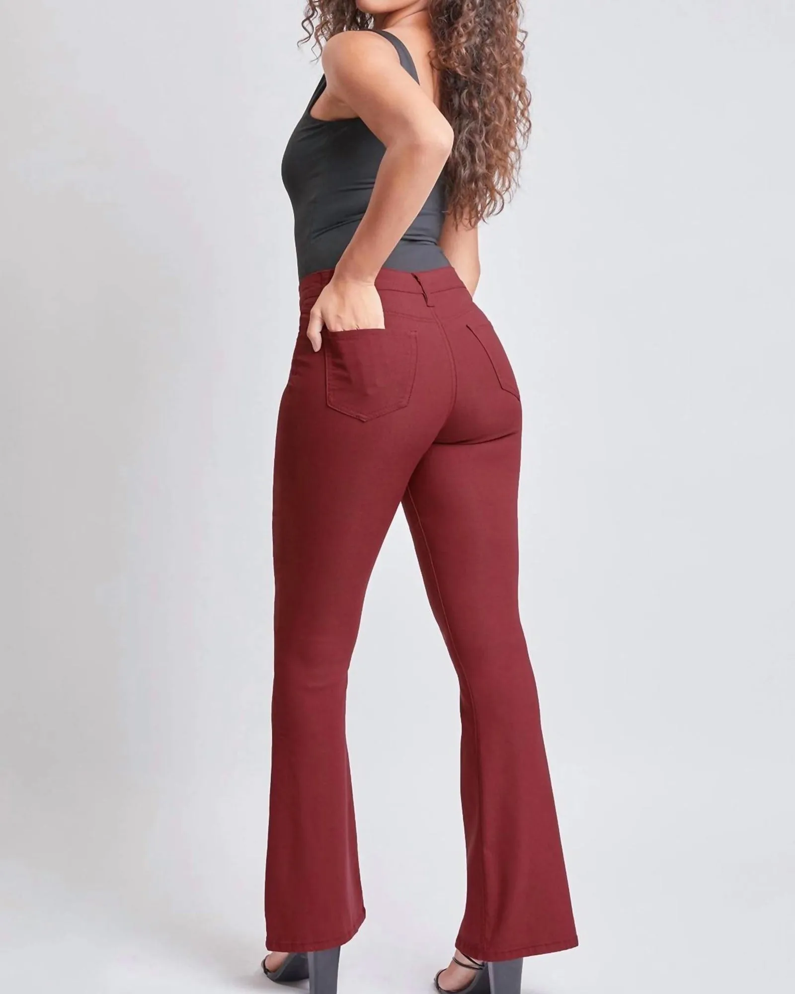 Hyperstretch High Rise Flare Denim In Dark Rose | Dark Rose