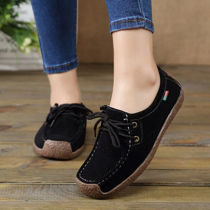 Lace-Up Flat Heel Loafers
