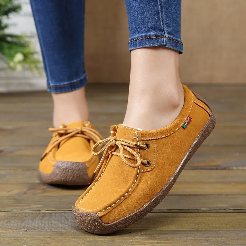 Lace-Up Flat Heel Loafers