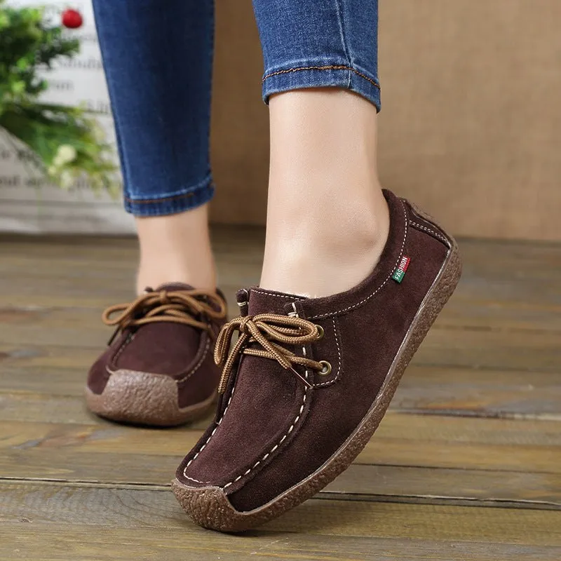 Lace-Up Flat Heel Loafers