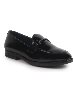 Men Black Patent Leather Horsebit Buckle TPR welted Sole Ethnic Slip On Shoes|Party Shoe|Anti Skid Sole