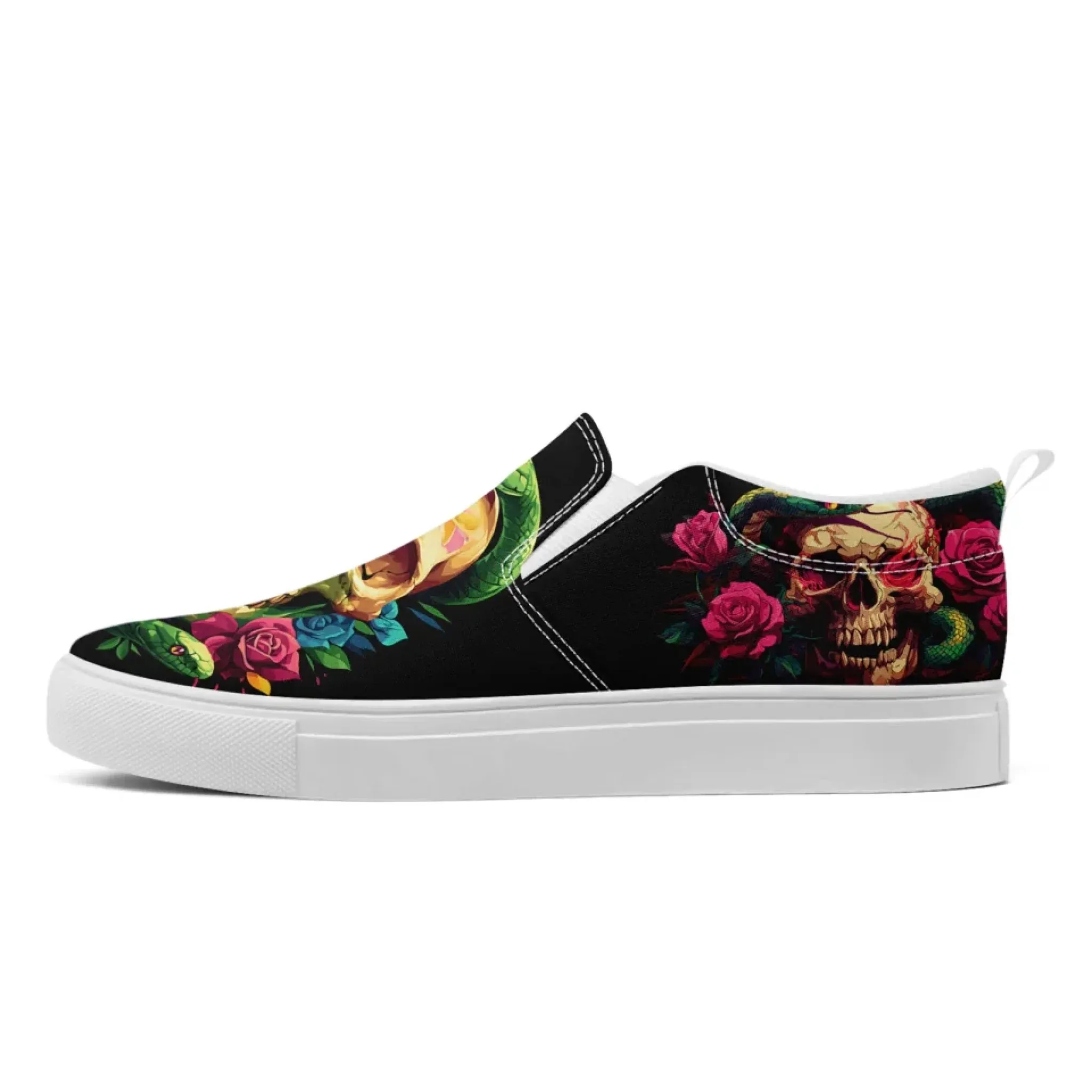 Personalized Gothic Fashion Sneakers, Custom Skull Slip On Shoes, Skeleton Unisex Comfort Shoes