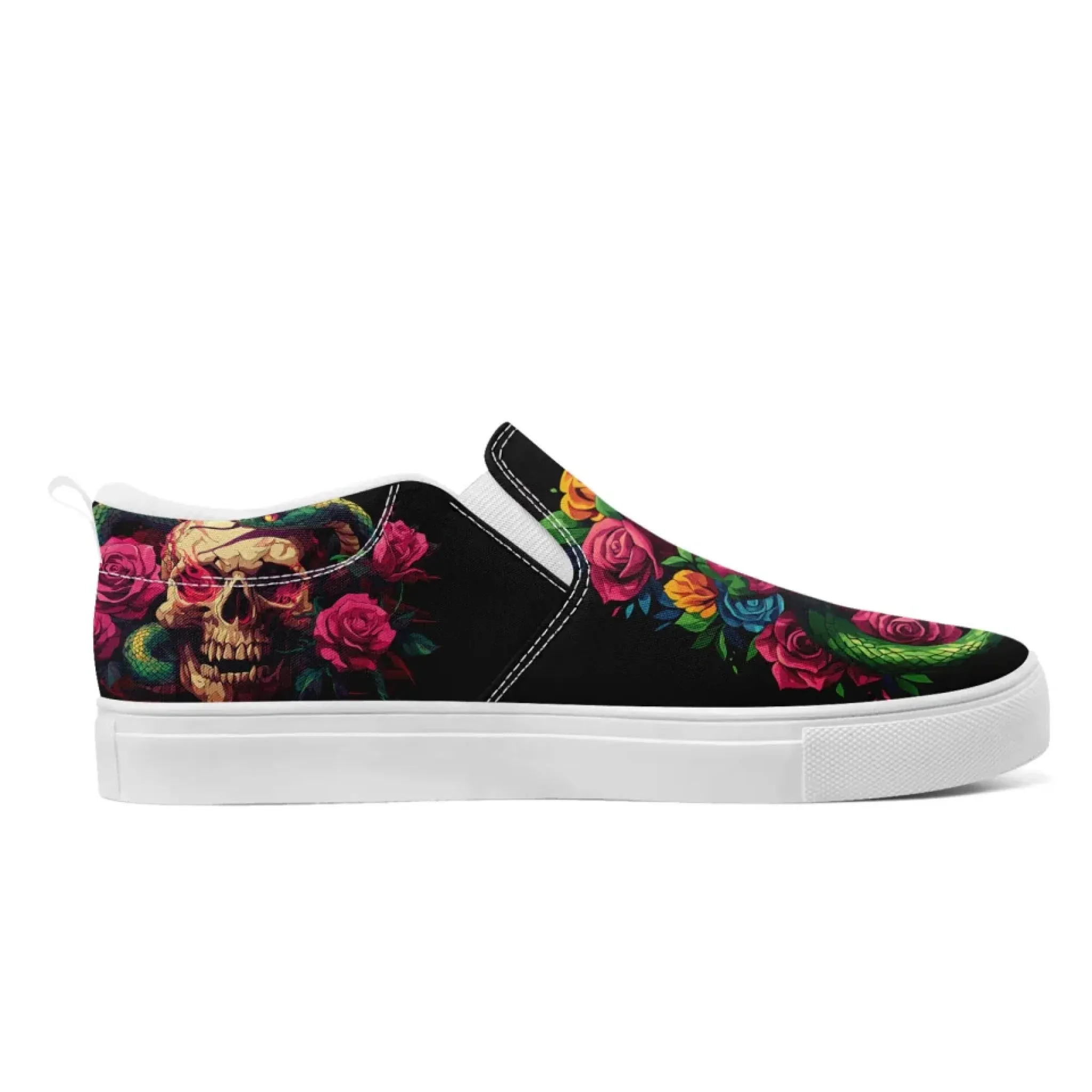 Personalized Gothic Fashion Sneakers, Custom Skull Slip On Shoes, Skeleton Unisex Comfort Shoes