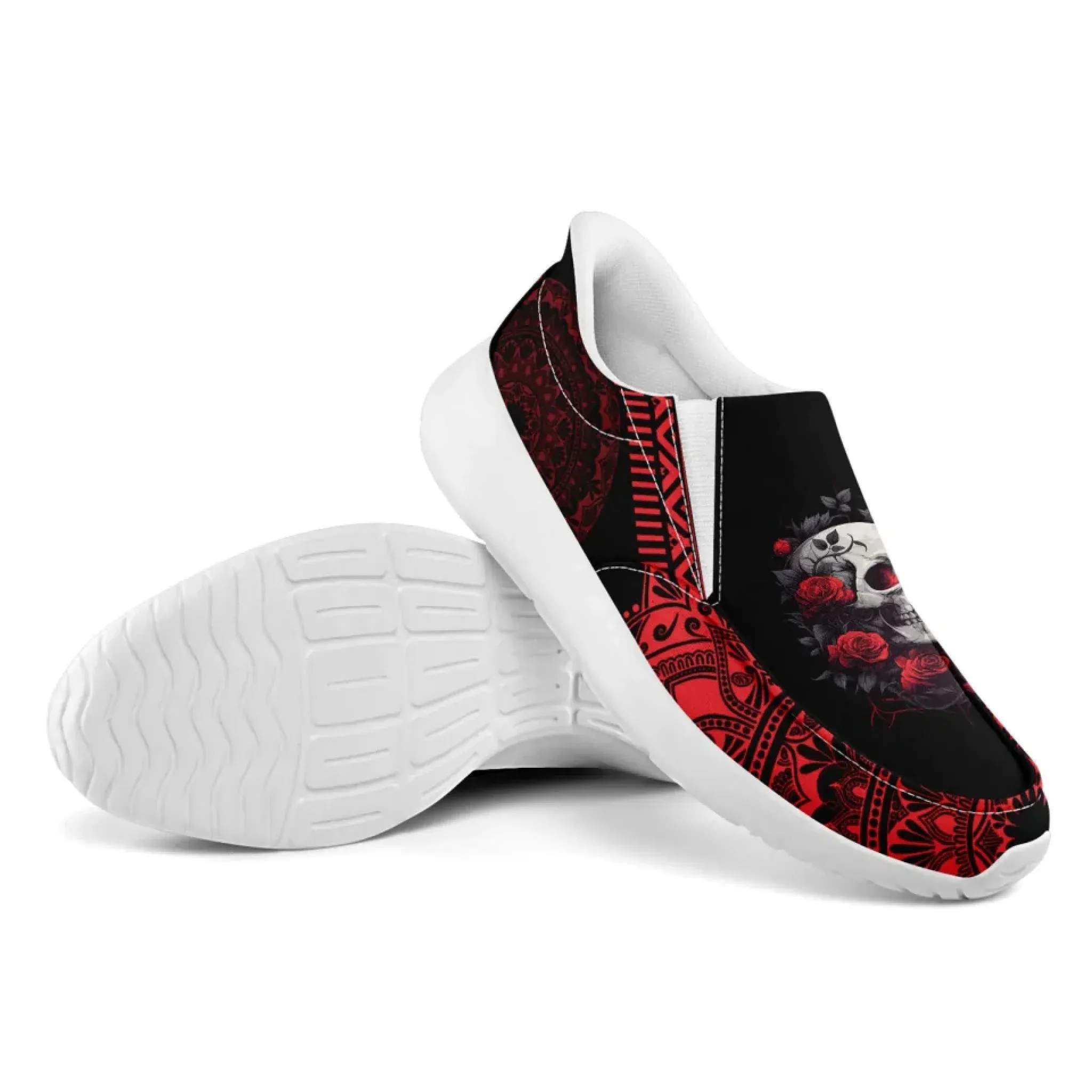 Personalized Gothic Sneakers, Custom Skull Fashion Shoes, Comfortable Unisex Slip On Shoes
