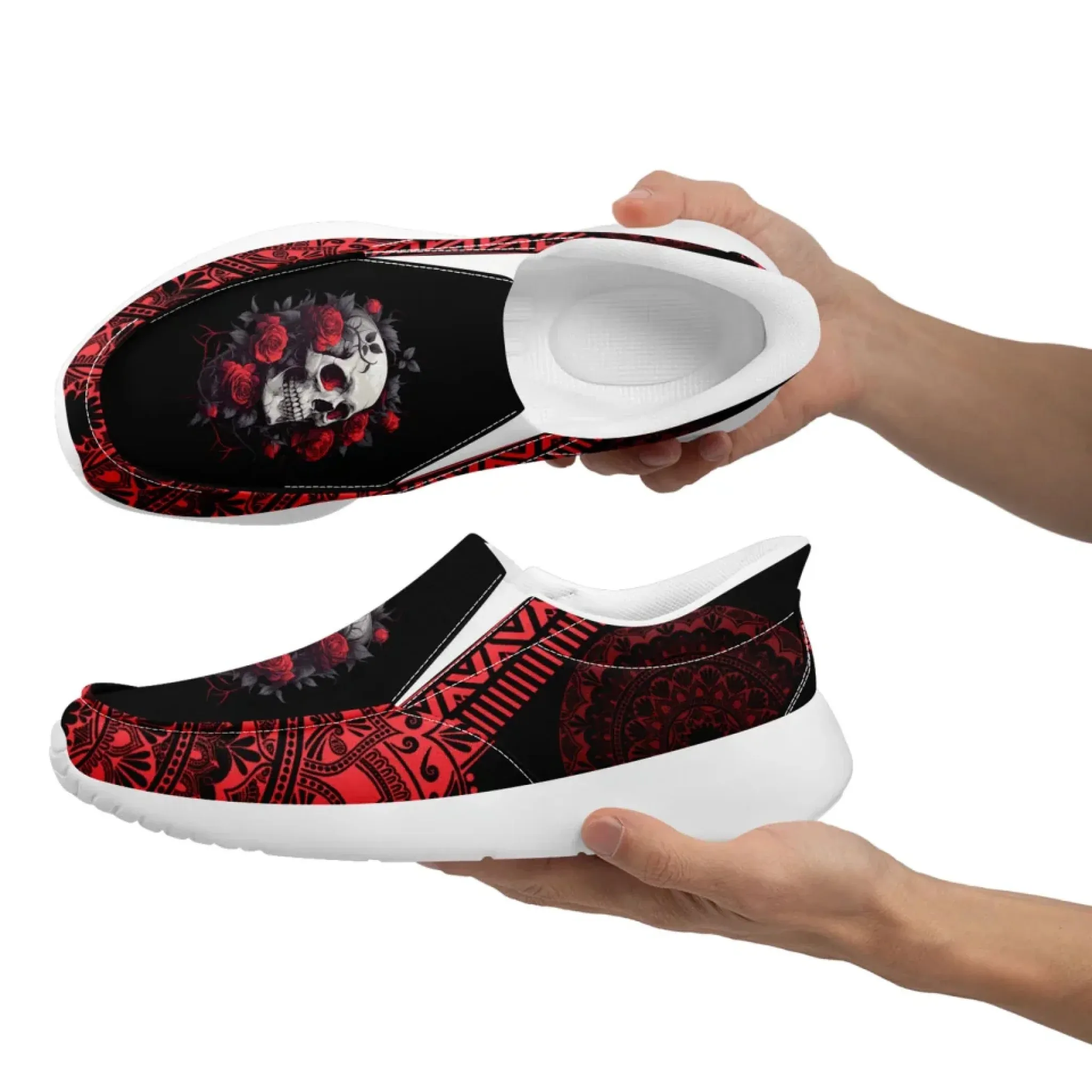 Personalized Gothic Sneakers, Custom Skull Fashion Shoes, Comfortable Unisex Slip On Shoes