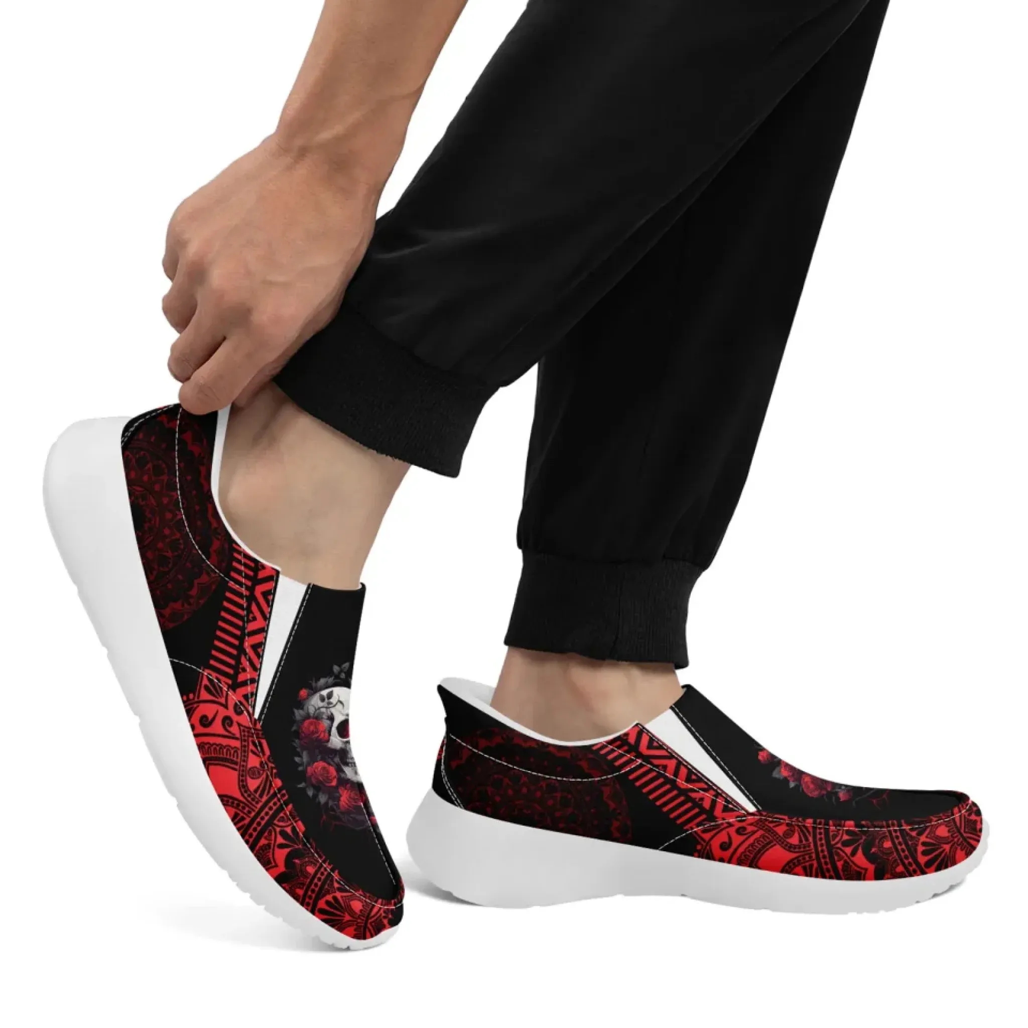 Personalized Gothic Sneakers, Custom Skull Fashion Shoes, Comfortable Unisex Slip On Shoes