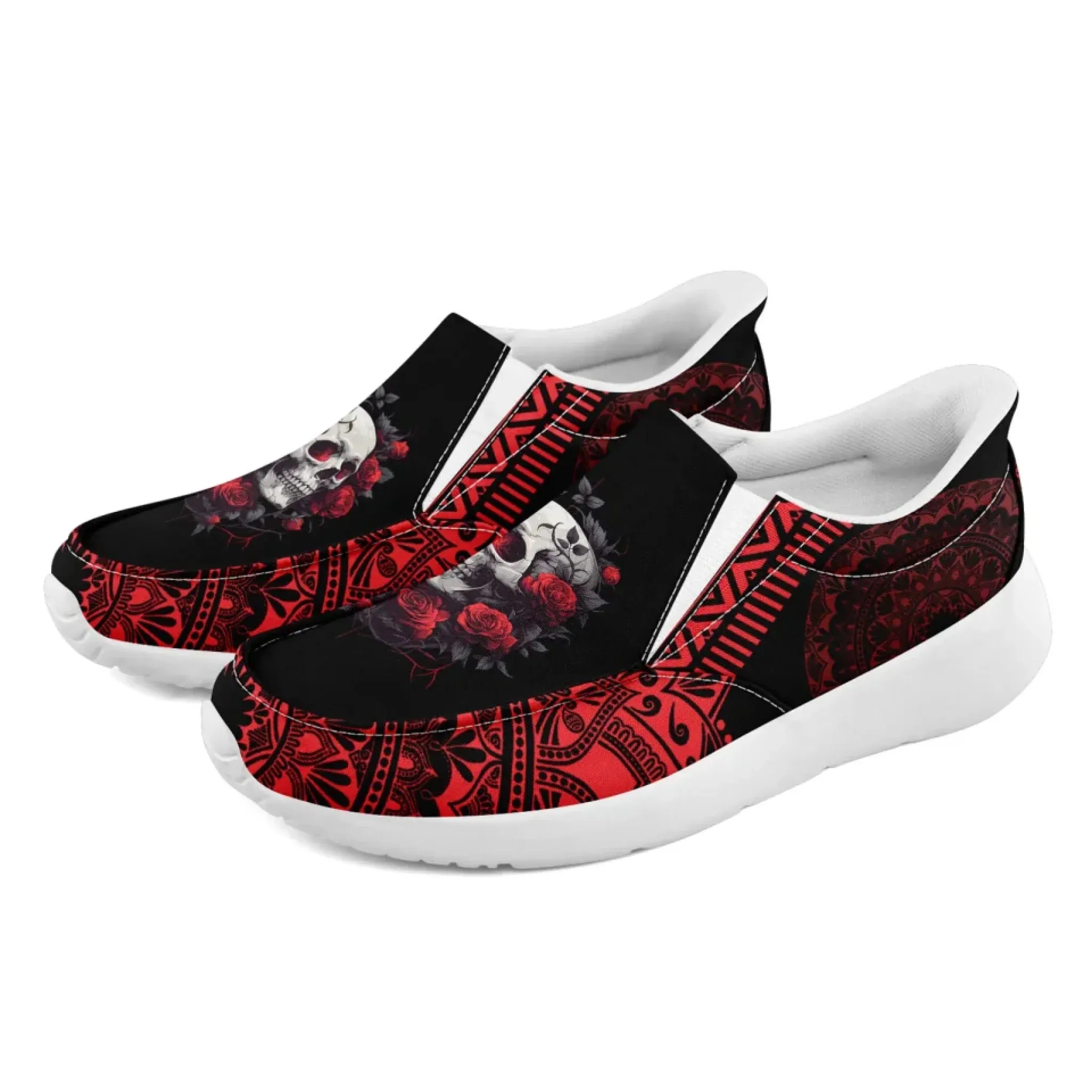 Personalized Gothic Sneakers, Custom Skull Fashion Shoes, Comfortable Unisex Slip On Shoes