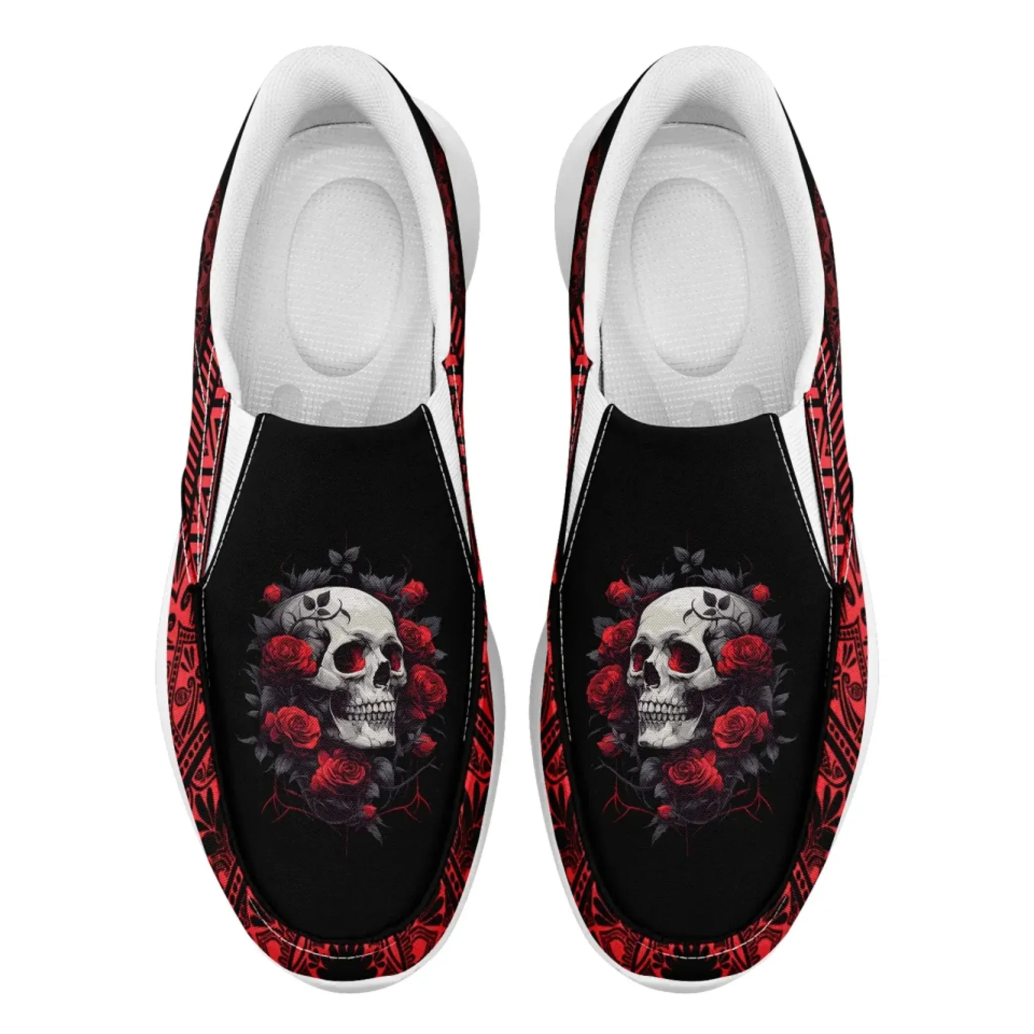 Personalized Gothic Sneakers, Custom Skull Fashion Shoes, Comfortable Unisex Slip On Shoes