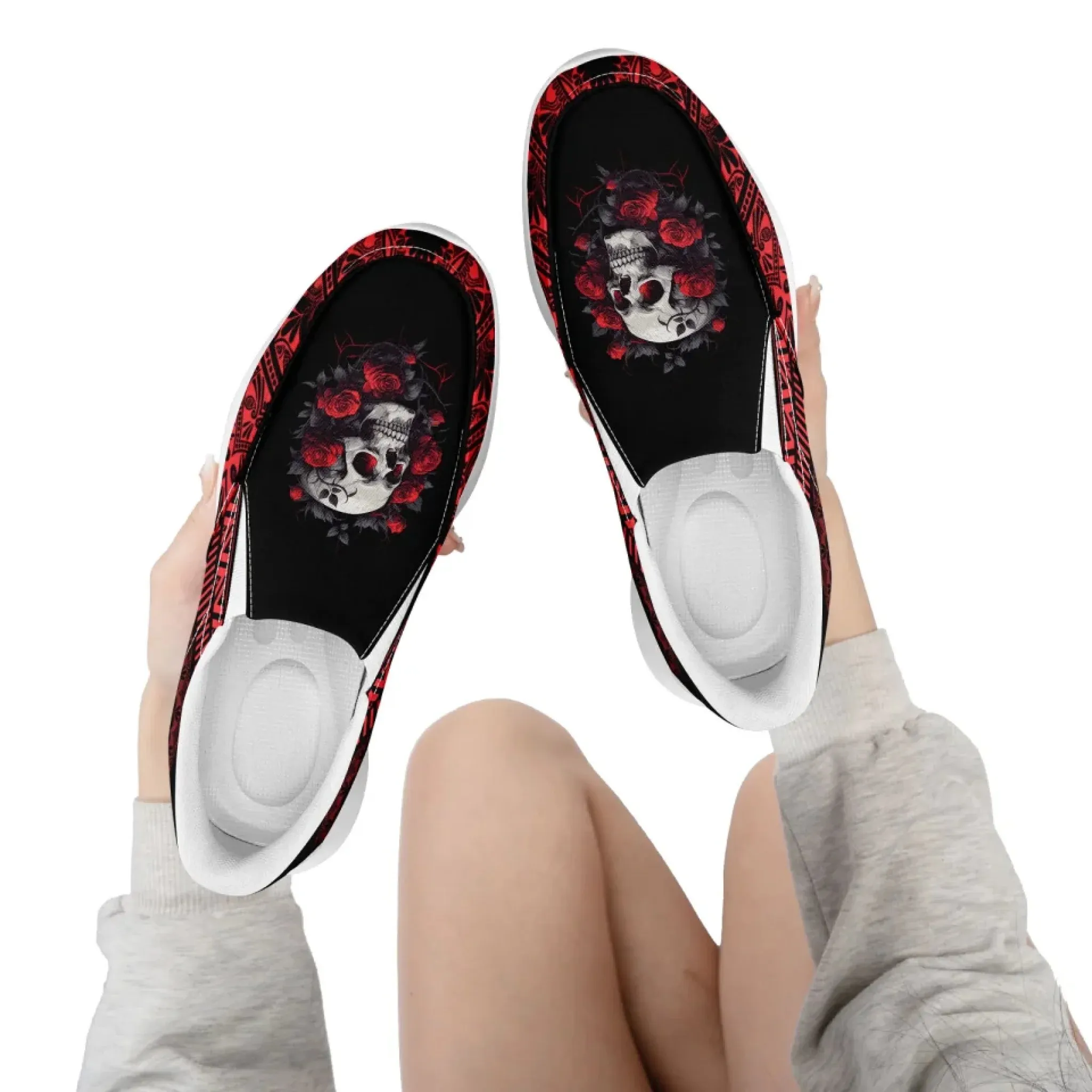 Personalized Gothic Sneakers, Custom Skull Fashion Shoes, Comfortable Unisex Slip On Shoes