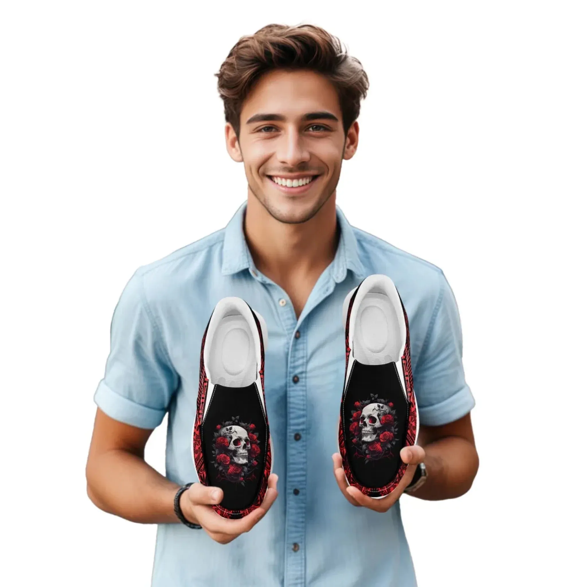 Personalized Gothic Sneakers, Custom Skull Fashion Shoes, Comfortable Unisex Slip On Shoes