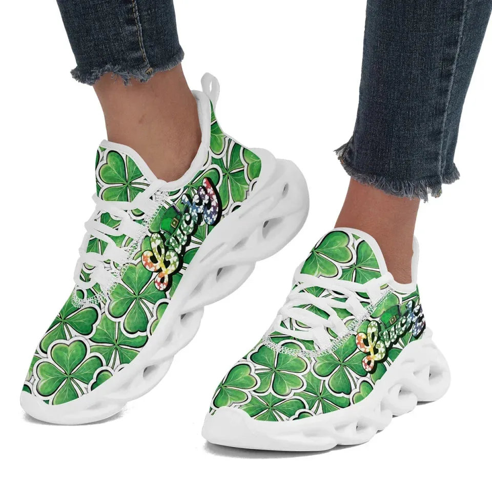 Personalized Green Vibes Sneakers, Custom Unisex St. Patrick’s Shoes, Comfortable and lightweight Shoes