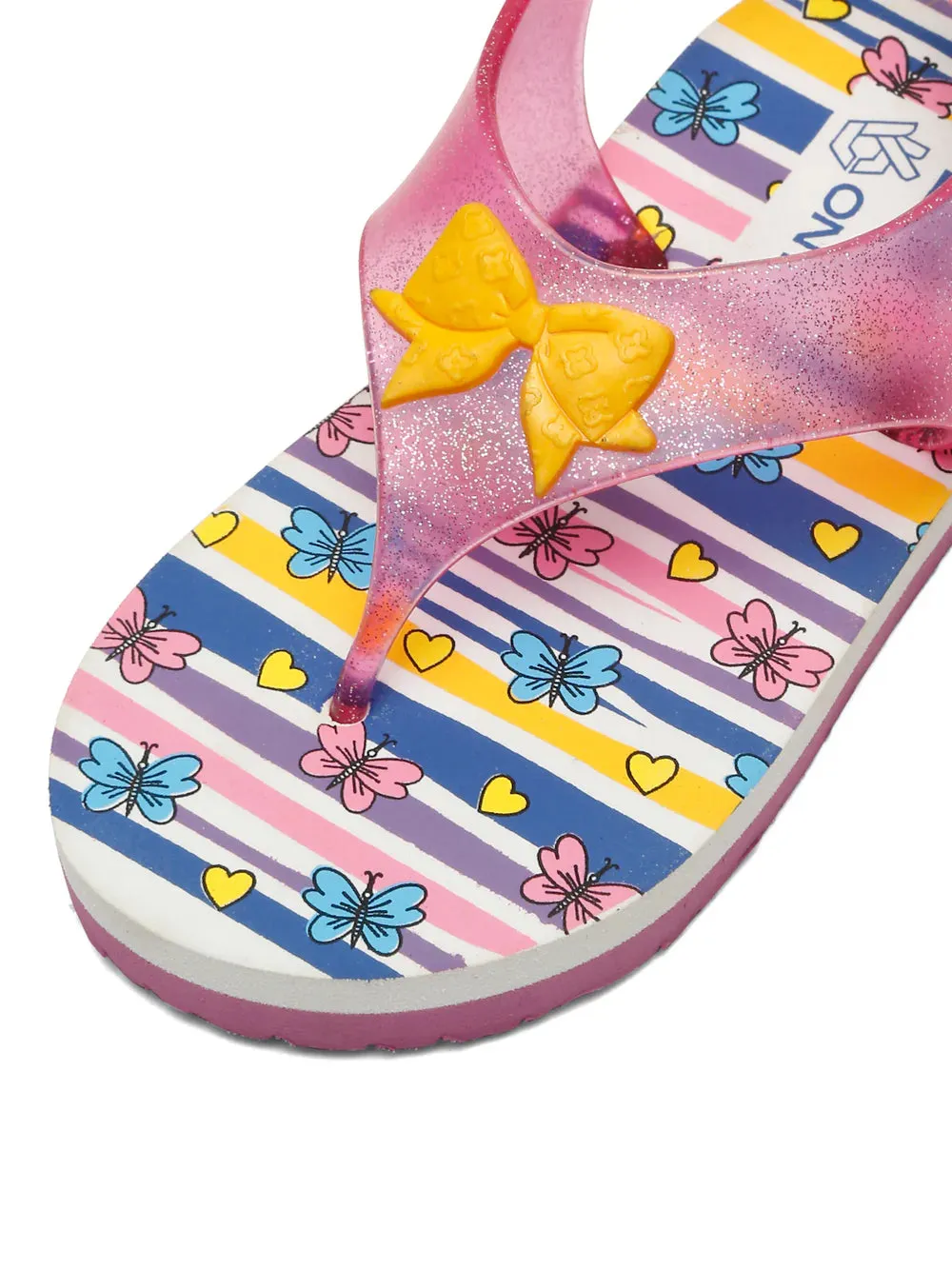 Premium Butterfly Candy Flip-flops With Glitter - Pink (Girls)
