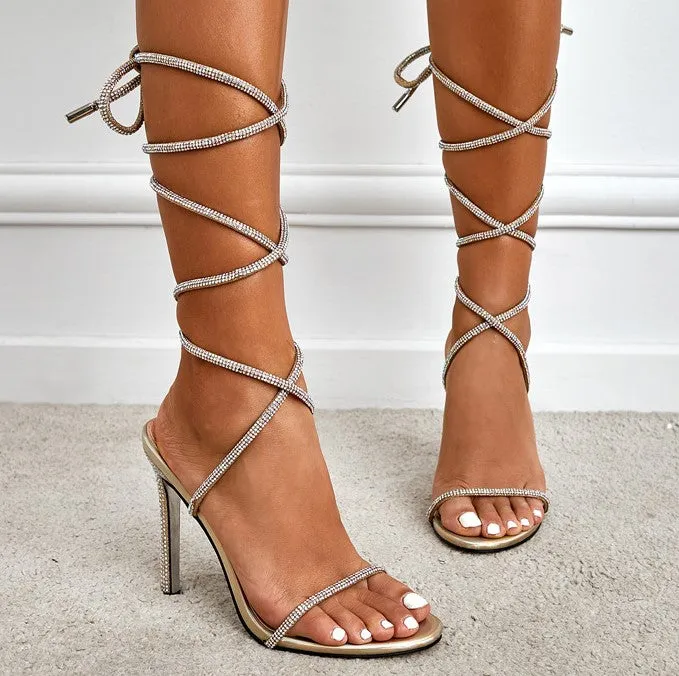 Rhinestone Sexy Lace up Stiletto Heels