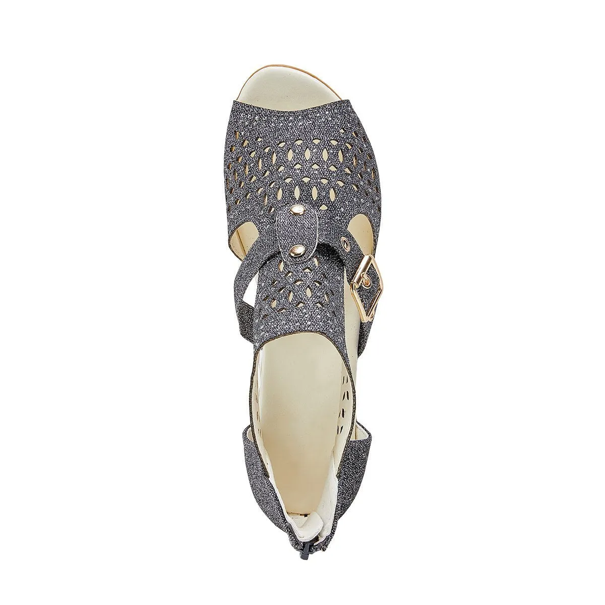 Sohiwoo  Women's Studded Hollow Out Buckled Sandals