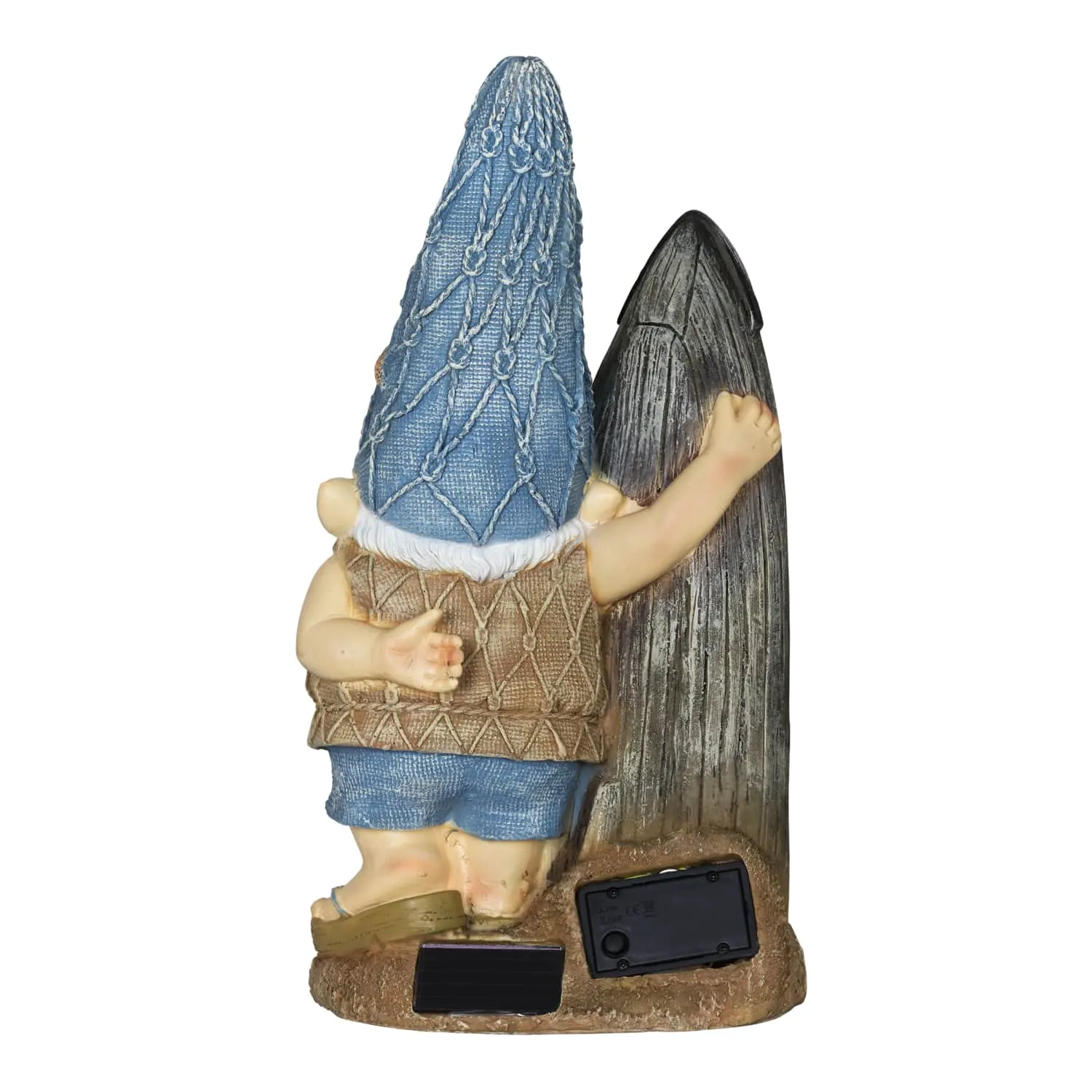 Solar Good Time Surfing Sol Beach Bum Gnome Garden Statue with Relax Marquee Surfboard Sign, 15.5 Inch