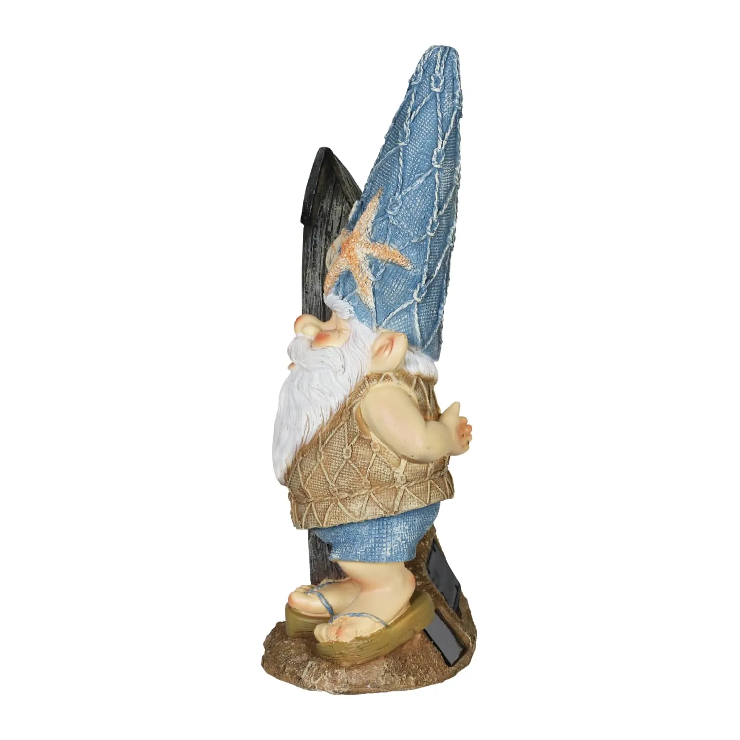 Solar Good Time Surfing Sol Beach Bum Gnome Garden Statue with Relax Marquee Surfboard Sign, 15.5 Inch