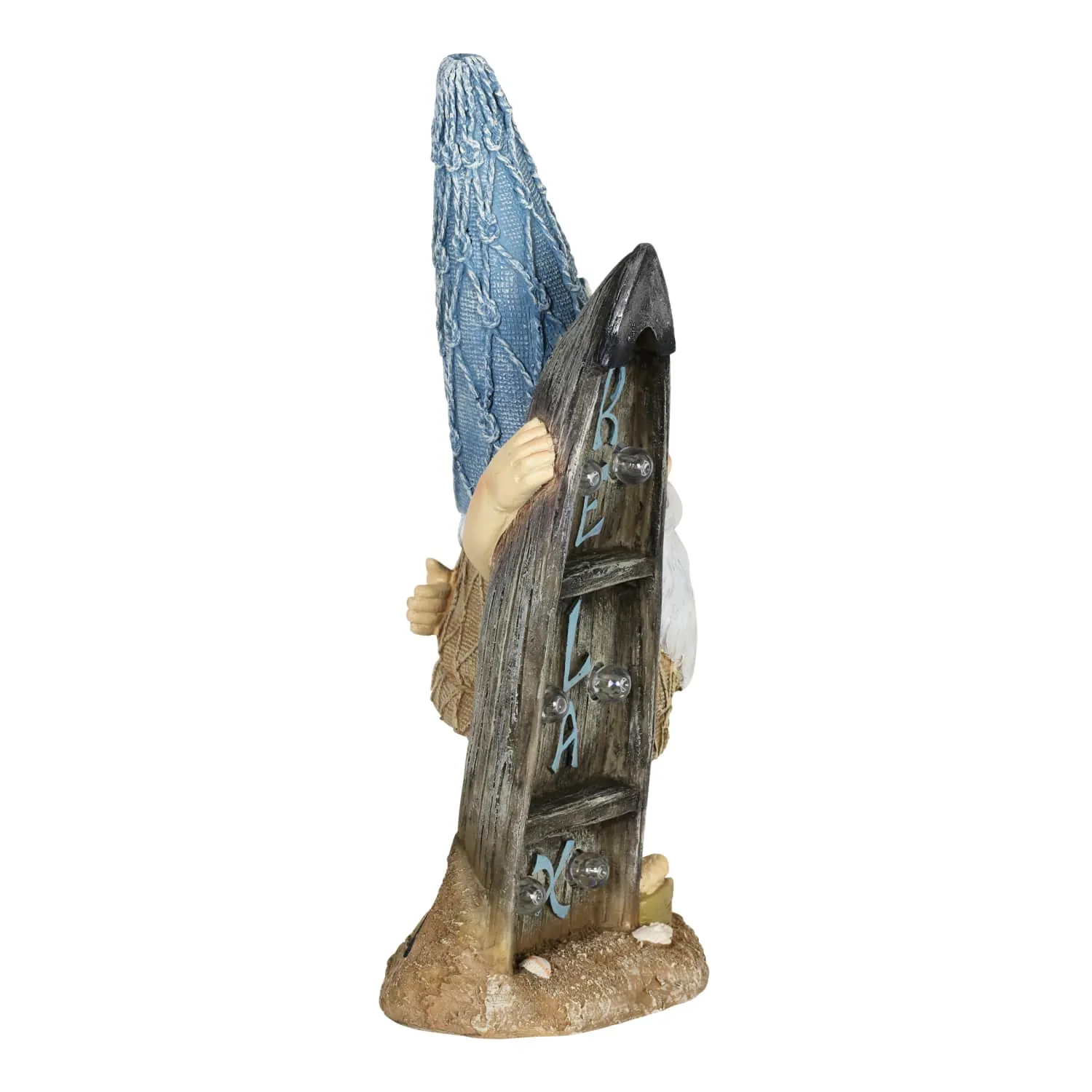 Solar Good Time Surfing Sol Beach Bum Gnome Garden Statue with Relax Marquee Surfboard Sign, 15.5 Inch