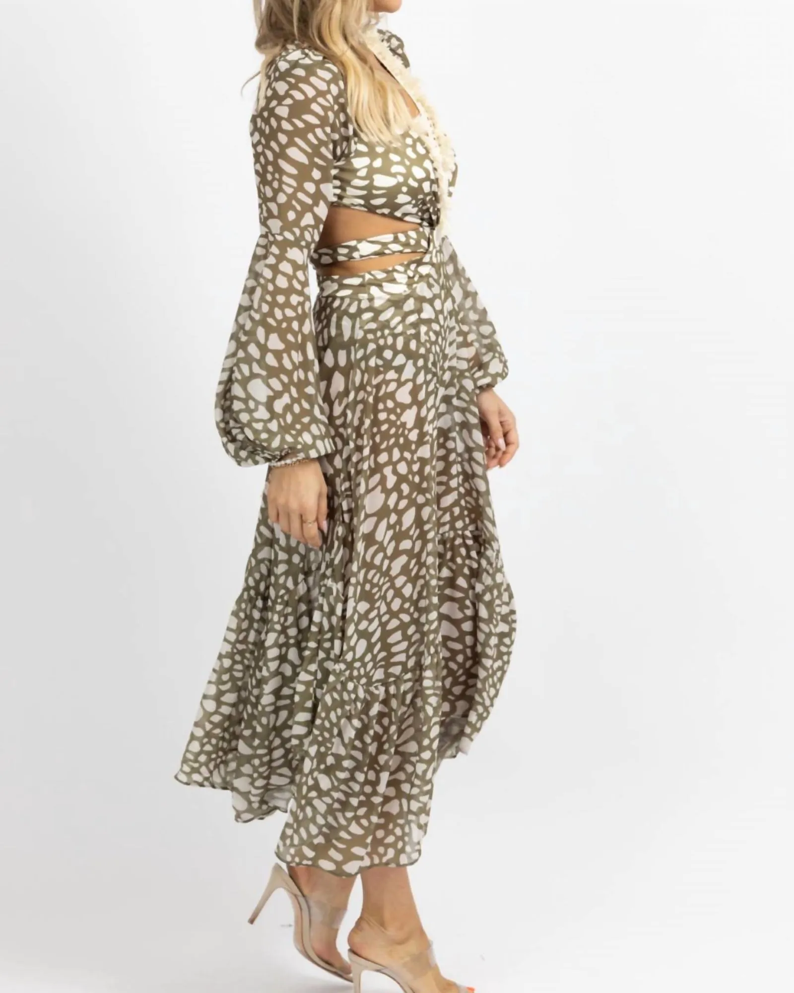 Spotted Fringe Maxi Dress In Olive   Ivory | Olive   Ivory