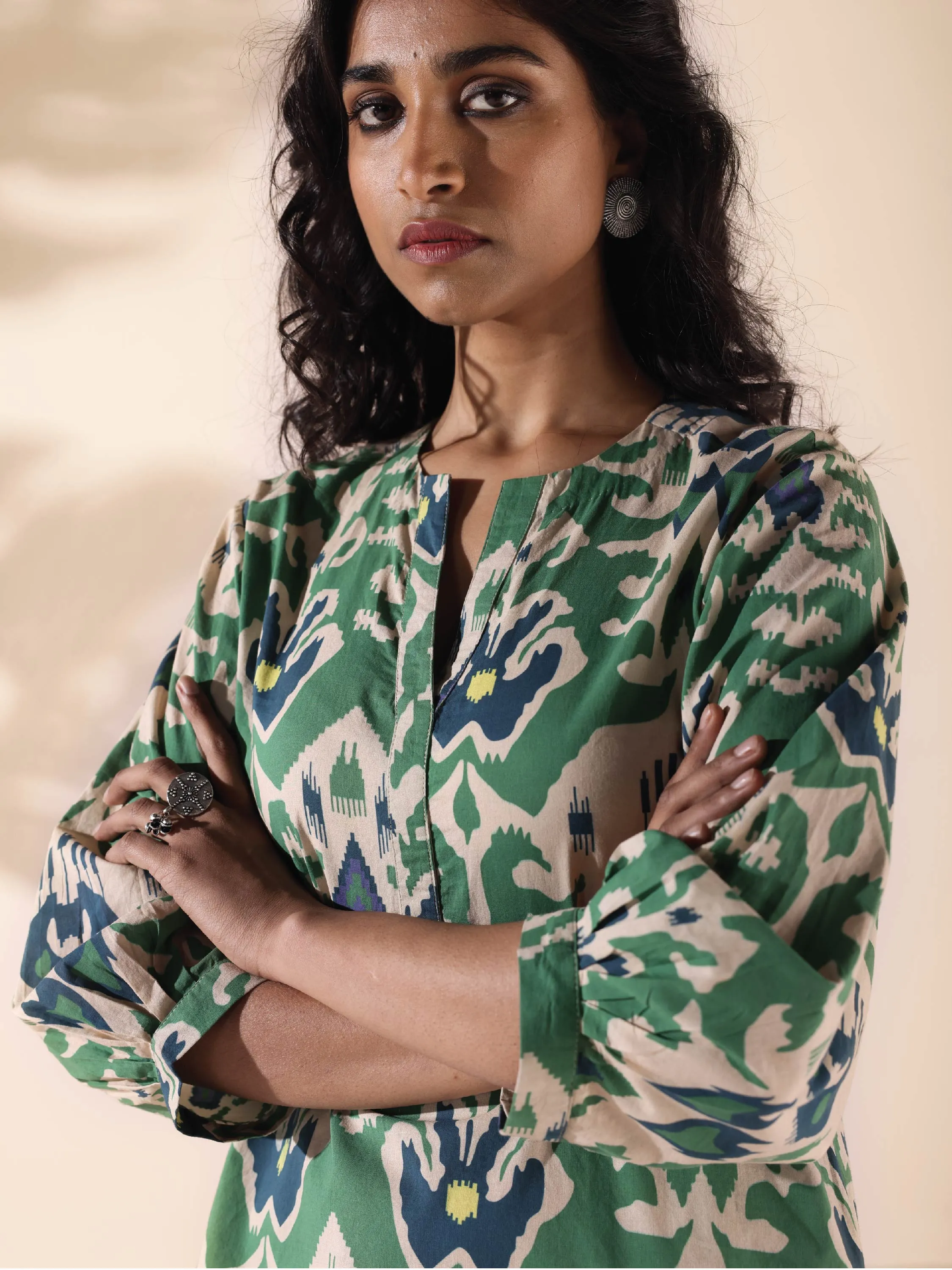 trueBrowns Green Cotton Ikat Relaxed Co-ord Set